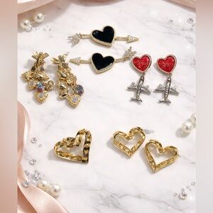 Earrings heart gold color lot bundle 4 pairs fantasy love pretty jewelry costume